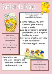 English Worksheet: Easter Holidays- Punctuating Capital Letters