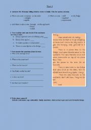 English worksheet: test there is, there are