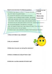 English worksheet: St Patricks day reading very basic