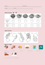 English worksheet: food toys, how much test 1