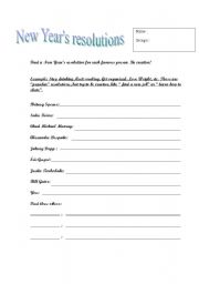 English Worksheet: New Years resolutions