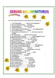 English Worksheet: Gerund and Infinitive(II)