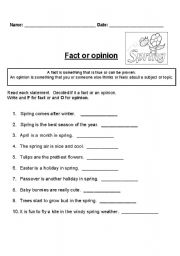 English Worksheet: Spring fact and opinion