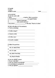 English worksheet: Revision exercise or test