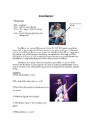 English worksheet: Ben Harper Reading Comprehension