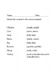 English Worksheet: Matching Animal Sounds to Animal Name