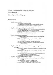 English Worksheet: Unit Outline for Harry Potter and the Sorcerers Stone