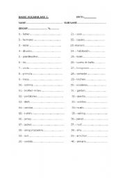 English worksheet: Basic Vocabulary 1