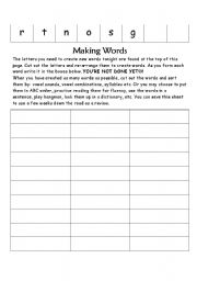 English Worksheet: Making Words