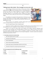 English Worksheet: Teenagers and part-time jobs