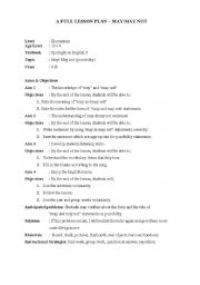 English worksheet: may/may not lesson plan