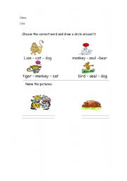 English worksheet: Zoo and pet animal