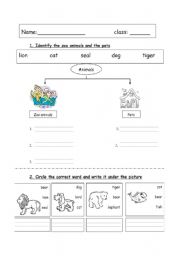 English worksheet: Zoo animals and pets animals