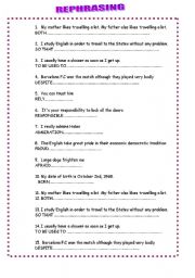 English Worksheet: Rephrasing sentences FCE