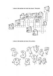 English Worksheet: numbers and colours