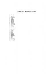 English worksheet: Twenty-five Words for 