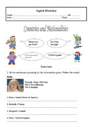 English worksheet: countries and nationalities