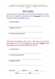 English worksheet: NIGHT WORK