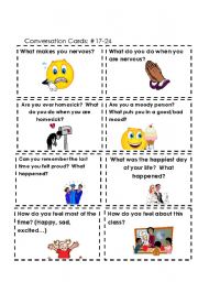 English Worksheet: Conversation Cards:  Feelings  #17-24