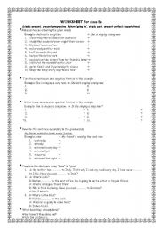 English Worksheet: (simple present, present progressive, future going to, simple past, present perfect, superlatives