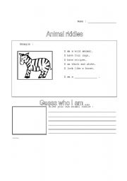 English Worksheet: animal riddles