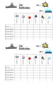 English Worksheet: PRESENT CONTINUOUS BATTLESHIPS