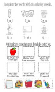 English Worksheet: School objects 2