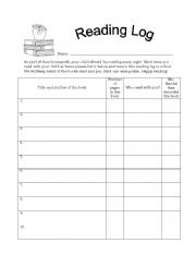 English worksheet: Reading Log