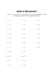 English worksheet: Real or nonsense words?