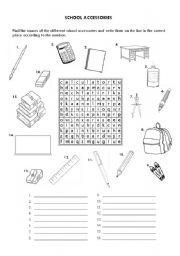 English Worksheet: School Accessories