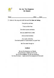 English worksheet: we are the champions