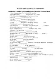 English Worksheet: present simple and present continuous