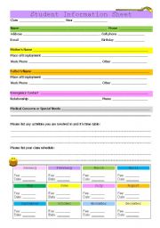 English Worksheet: Student information Sheet