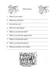 English Worksheet: All About Me