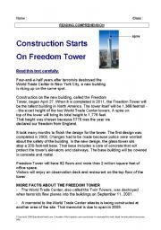 Reading : After 9/11: the Freedom Tower In New York. Text + comprehension exercise (right or wrong)