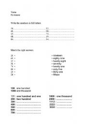 English worksheet: write numbers in full letters
