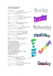 English Worksheet: Song: Friday Im in love