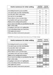 English Worksheet: Useful sentences for letter writing