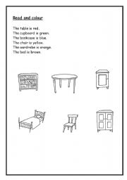 English worksheet: Read and colour the furniture