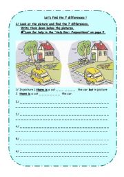 English Worksheet: Find 7 Differences_There-is/There-are & Preposit of Place(2 PAGES)