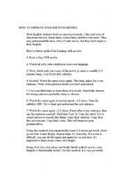 English worksheet: HOW TO IMPROVE ENGLISH WITH MOVIES