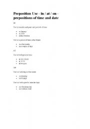 English worksheet: Prepositions of Time