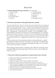 English worksheet: the giver 