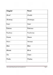 English Worksheet: singular and plural