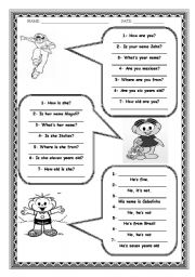 English Worksheet: PERSONAL QUESTIONS - VERB TO BE