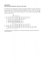 English Worksheet: Vocabulary: Recipe Crossword