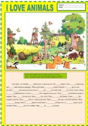 English Worksheet: I Love Animals  [PAST TENSE AND PAST CONTINUOUS TENSE]