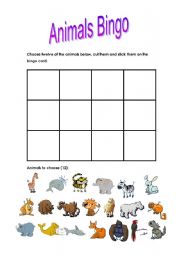 English Worksheet: Animals bingo