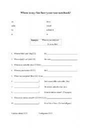 English Worksheet: Where is your notebook?