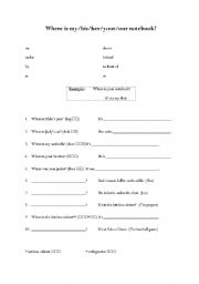 English worksheet: Where is your notebook?